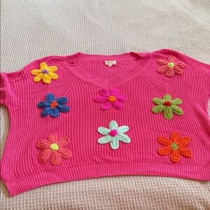 Bibi short sleeve floral sweater 🌲